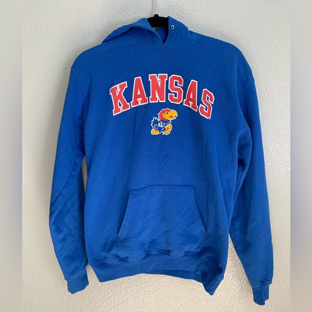Vintage men’s medium Kansas University Jayhawks blue hoodie